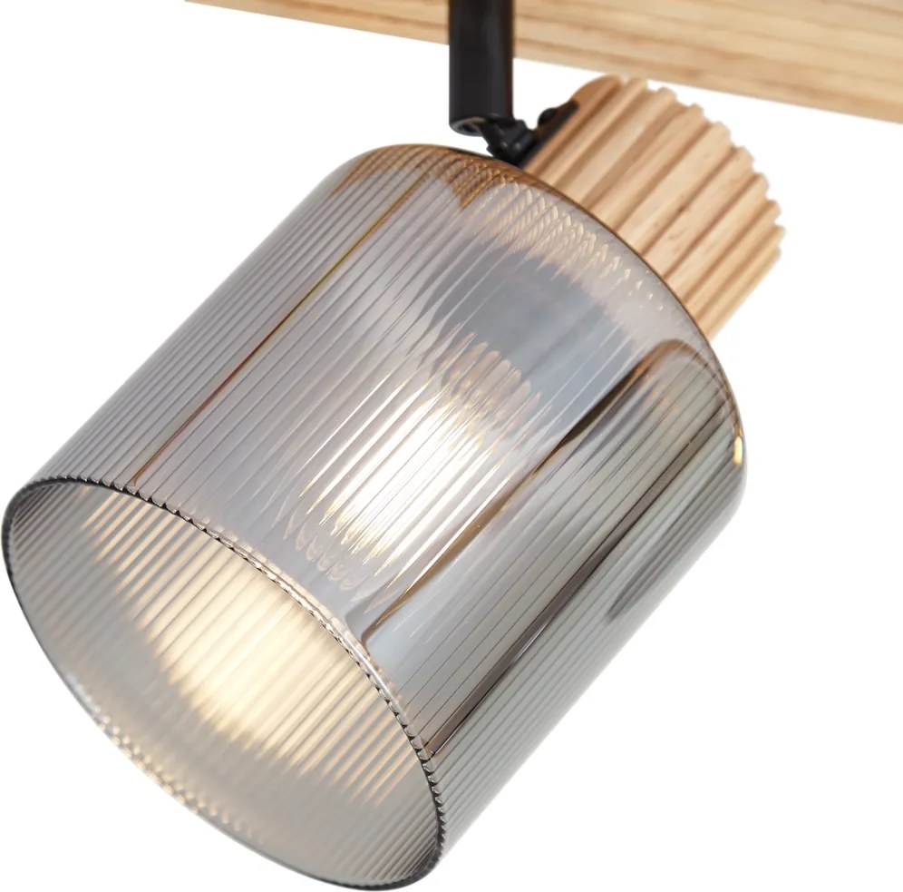 Spot inteligent din lemn cu sticlă fumurie, 3 lumini, rotativ și înclinabil, incl. WiFi G45 - Gracy