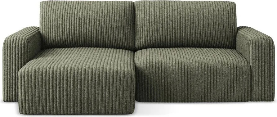 Colțar verde extensibil/cu spațiu de depozitare cu tapițerie din catifea reiată (cu colț pe partea stângă/cu șezlong) Kona – Makamii