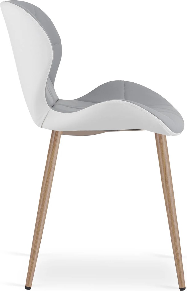 Scaun de dining MANGO din piele ecologica, gri-alb