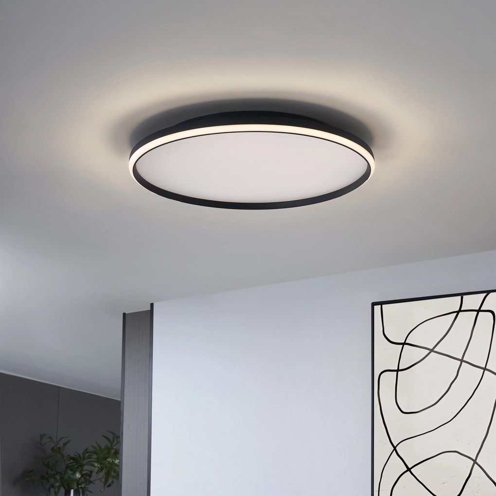 Plafonieră de design neagră cu alb, cu LED inclus și dimabilă în 3 trepte - Xavi