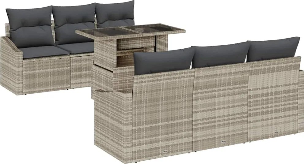 vidaXL Set de canapele pentru grădină 7 pcs Gri deschis Rattan poli
