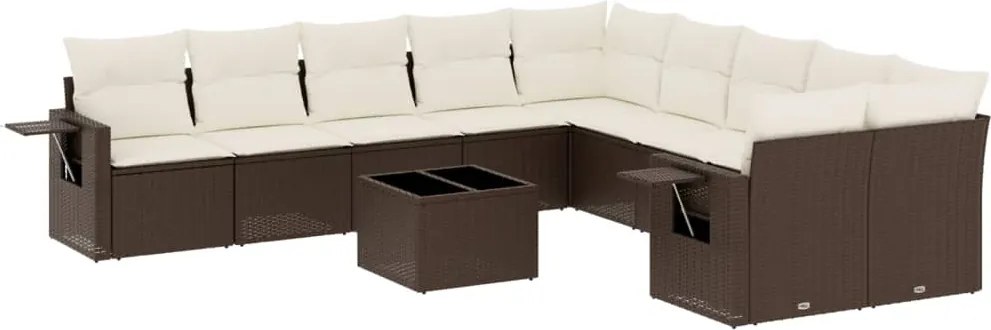 vidaXL Set canapele de grădină cu perne, 11 piese, maro, poliratan