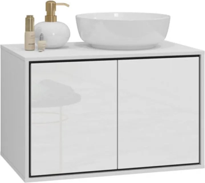 Dulap lemn masiv baie Irvella pentru chiuvetă, 78 × 51 × 48 cm - Crem