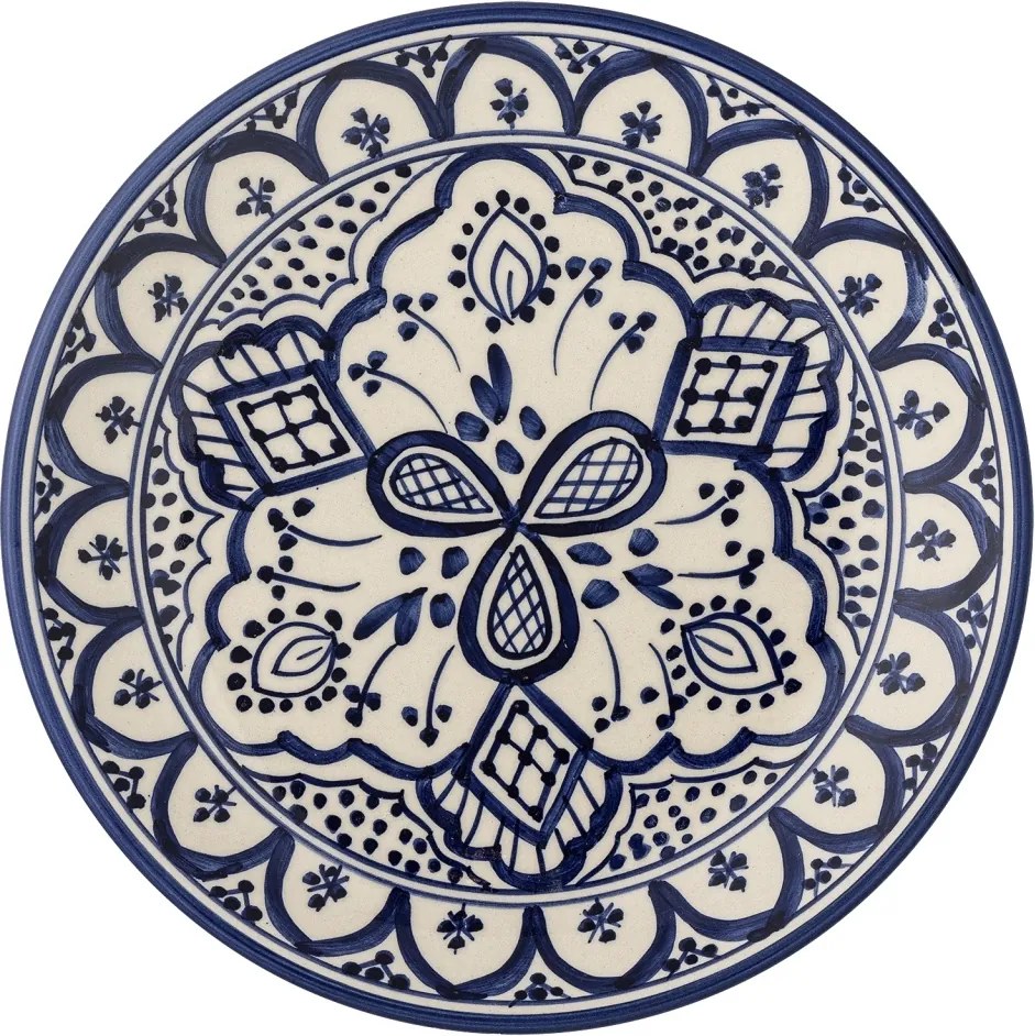 Farfurie din ceramică, albastru, model mediteranean pictat manual, 2 x 19 cm, „Karlie”