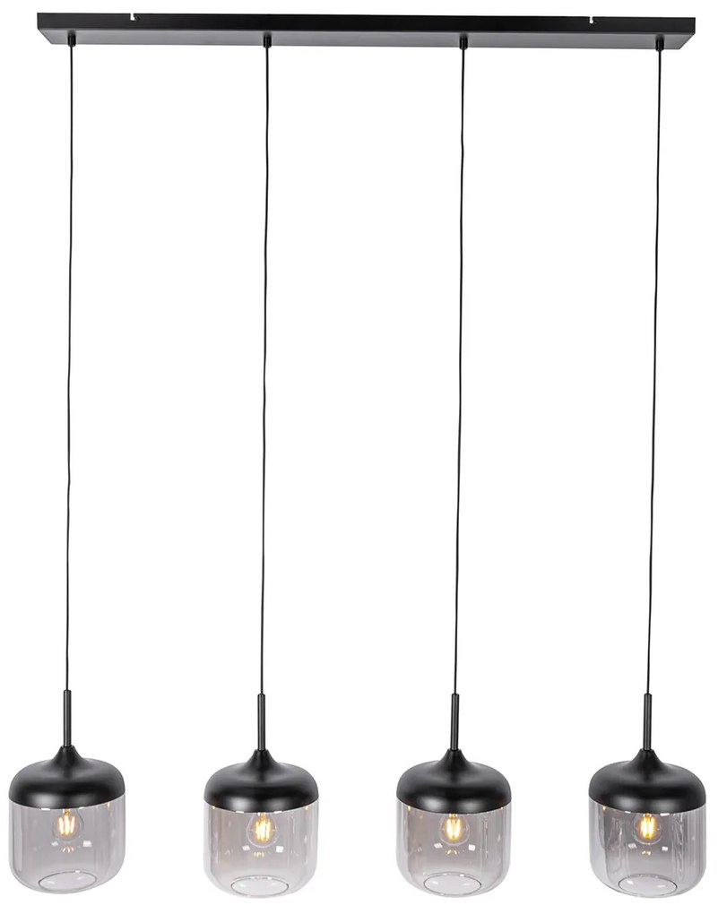 Lampă suspendată de design neagră cu sticlă aurie și fum cu 4 lumini - Kyan