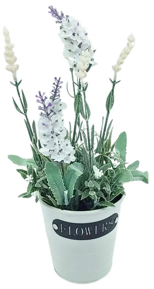 Plantă artificială în ghiveci, lavandă, dimensiuni 28x9 cm, culoare alb