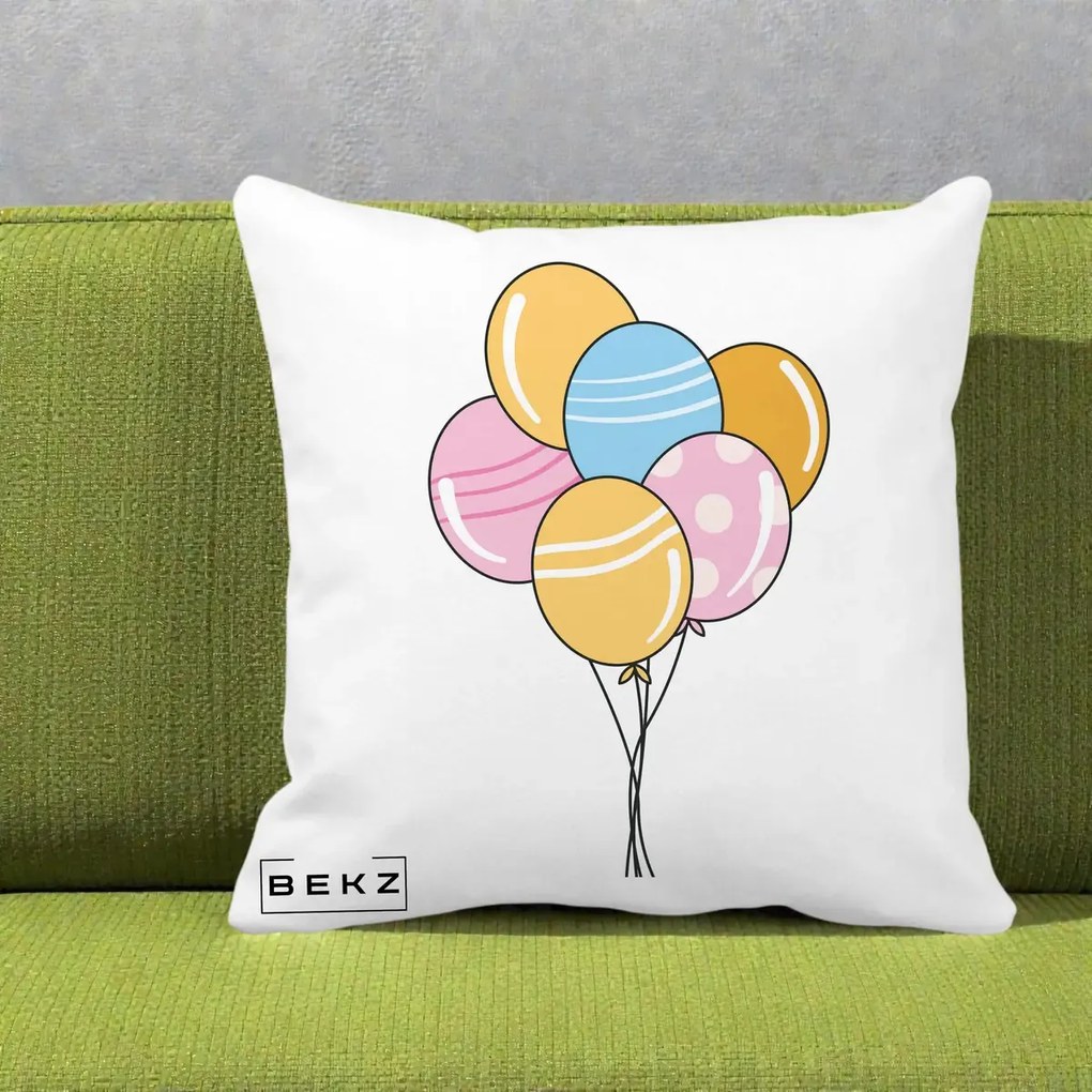 Perna Decorativa Baloane Petrecere, 40x40 cm, Alba Mata, Husa Detasabila, Perna Inclusa, BEKZ®