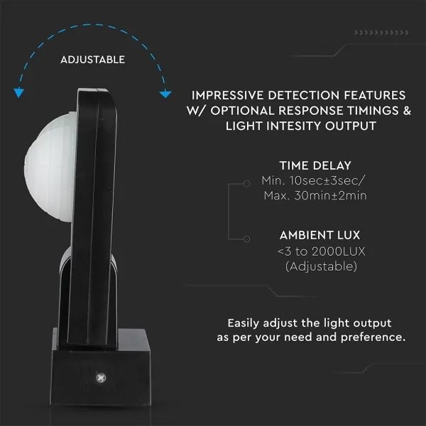 Senzor de mișcare cu infraroșu de exterior 360° 1000W/230V IP65 negru