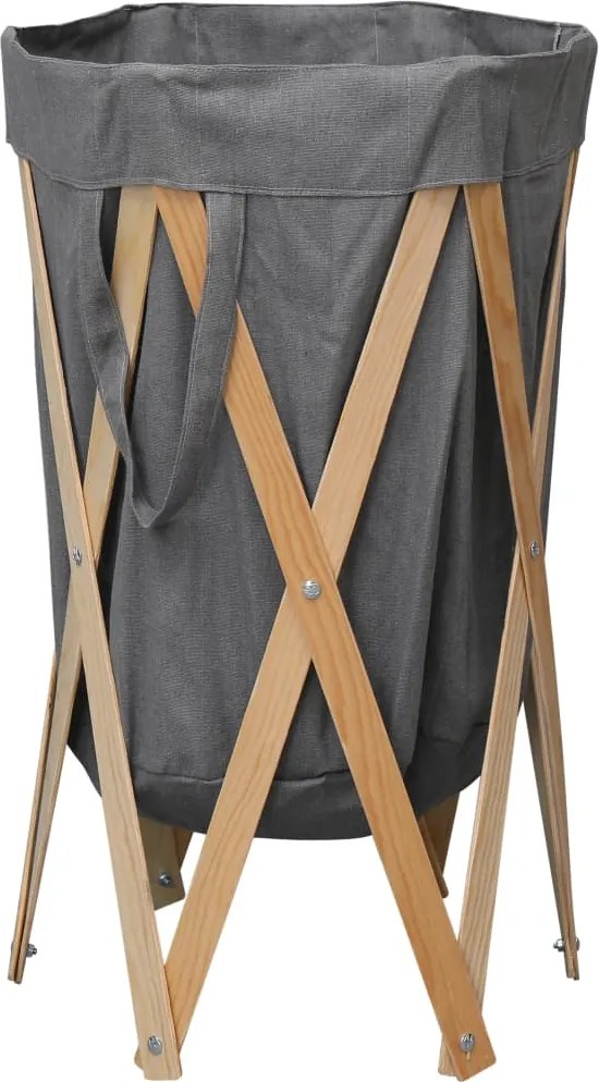 vidaXL Coș de rufe pliabil, gri, lemn și material textil