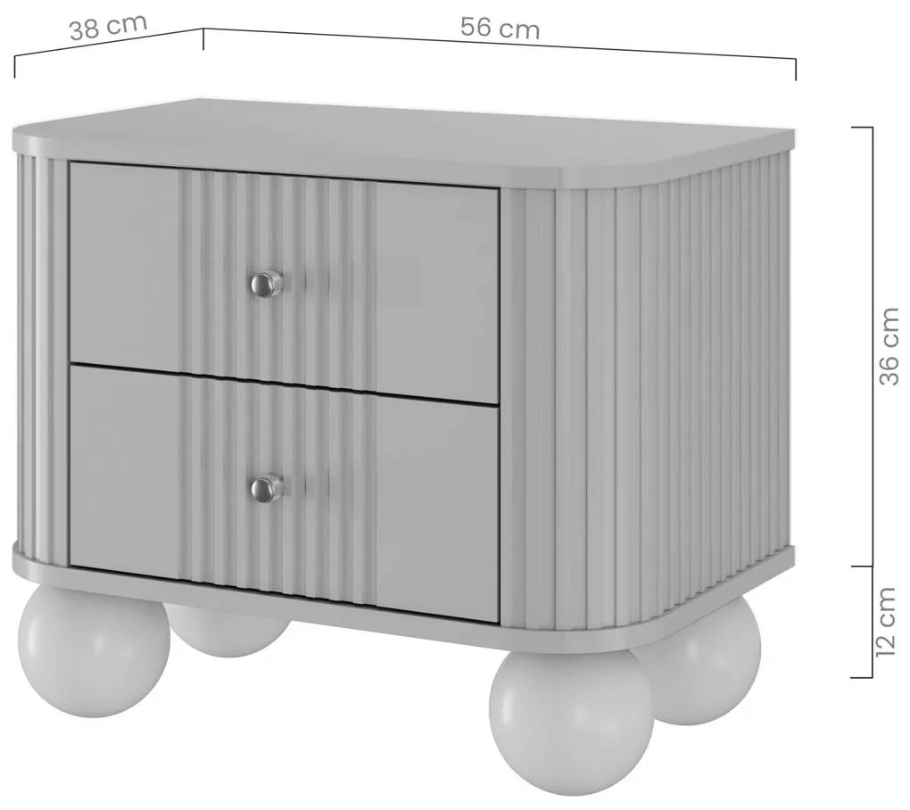 Set noptiere Vesper 56 cm - cașmir / nuc / mânere negre picioare rotunde