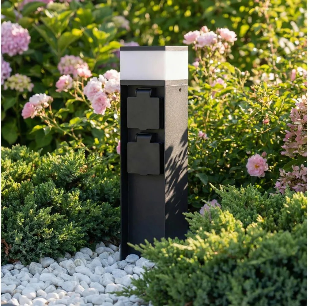 Brilagi - Lampă de exterior cu 2 prize SCHUKO, 1xG9/11W/230V, IP44, neagră