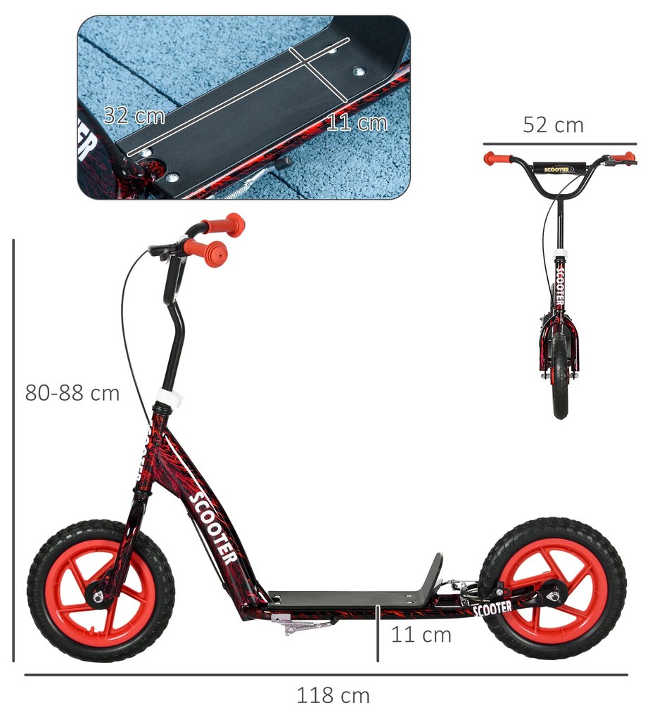 AIYAPLAY Trotinetă patinetă scuter copii roți mari de la 6 la 12 ani înălțime reglabilă frână spate scara roșu | Aosom Romania