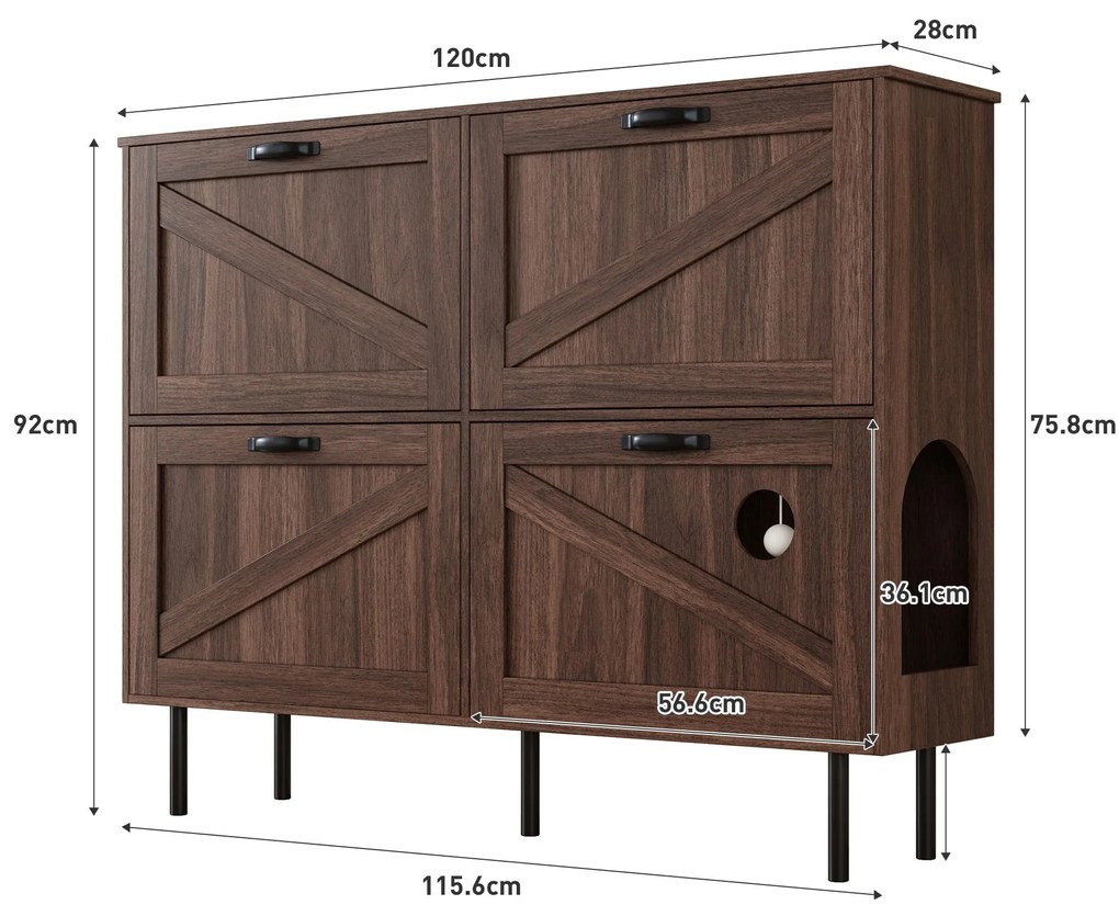 Pantofar cu 3 clapete, cu raft pentru jucării pentru animale de companie, 120x28x92 cm, Maro