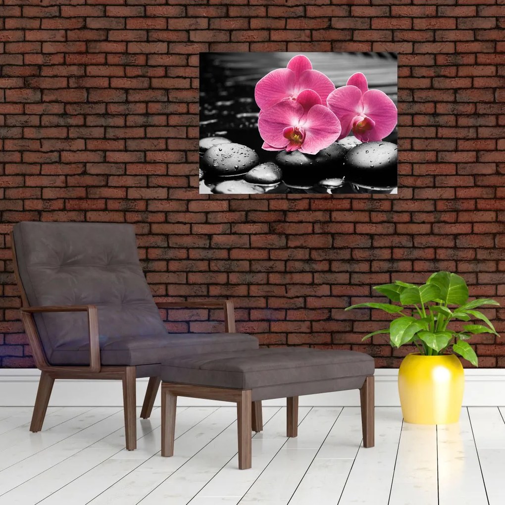 Tablou pe sticlă - Orhidee roz (70x50 cm)
