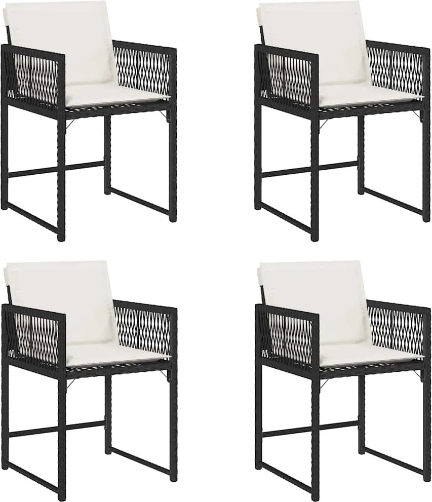 vidaXL Scaune de grădină cu perne, 4 buc., negru, poliratan