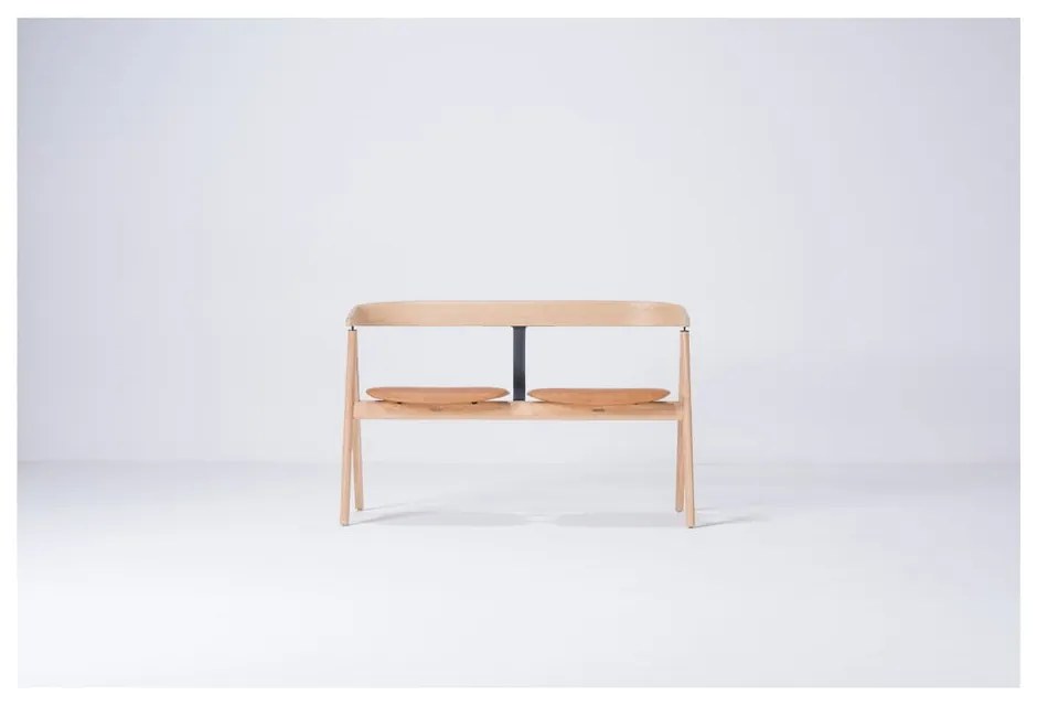 Bancă din lemn de stejar Gazzda Ava, șezut din piele