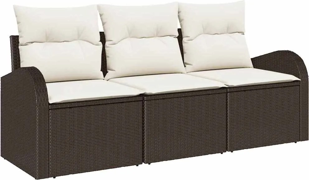 vidaXL Set de canapele pentru grădină 3 pcs maro și alb Rattan poli
