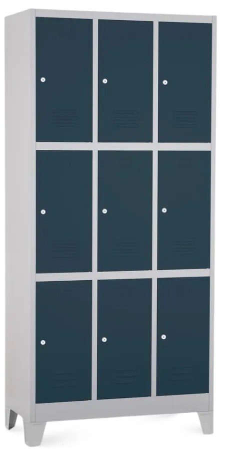 Dulap metalic - 9 cutii, 90 x 45 x 195 cm, picioare fixe, încuietoare cilindrică, antracit - ral 7016