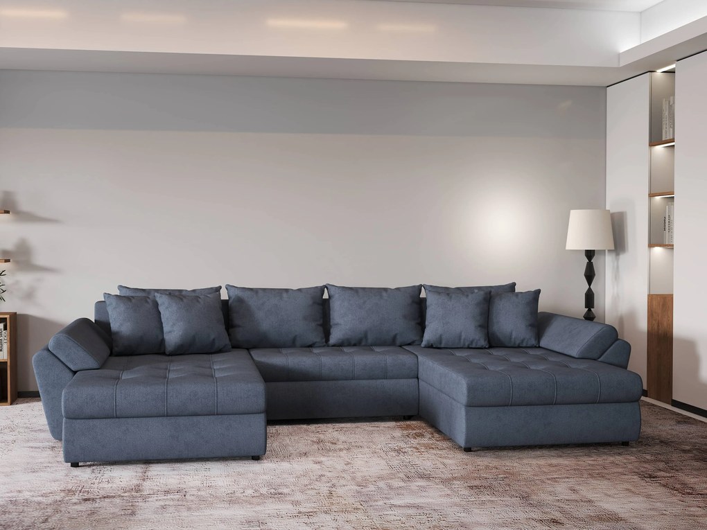 Colțar extensibil dumonde cu ladă de depozitare si sezut confortabil din spuma high-density, Loana U Enjoy Antracit 355x185 cm