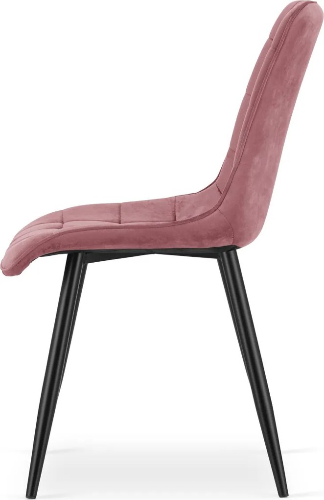 Scaun de sufragerie SPLIT VELVET cu picioare negre, roz inchis