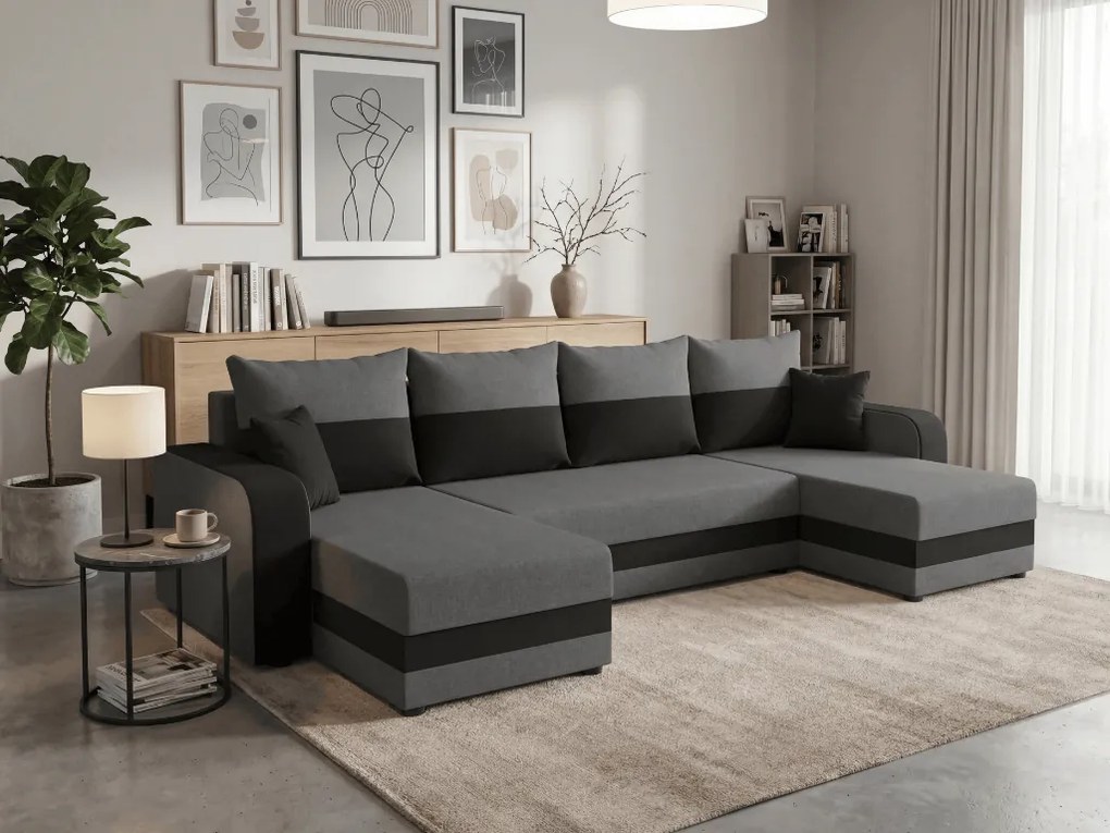 Coltar extensibil in forma de U VALERIO 305x140 cm, gri inchis/antracit