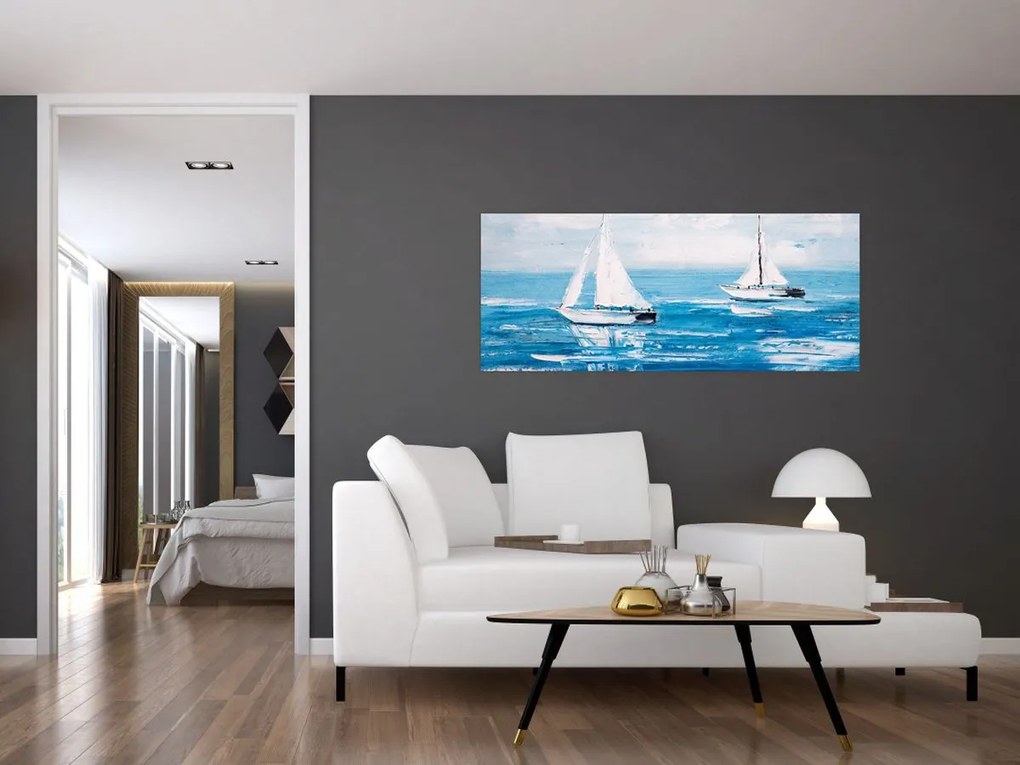 Tablou - Pictură yacht pe mare (120x50 cm)