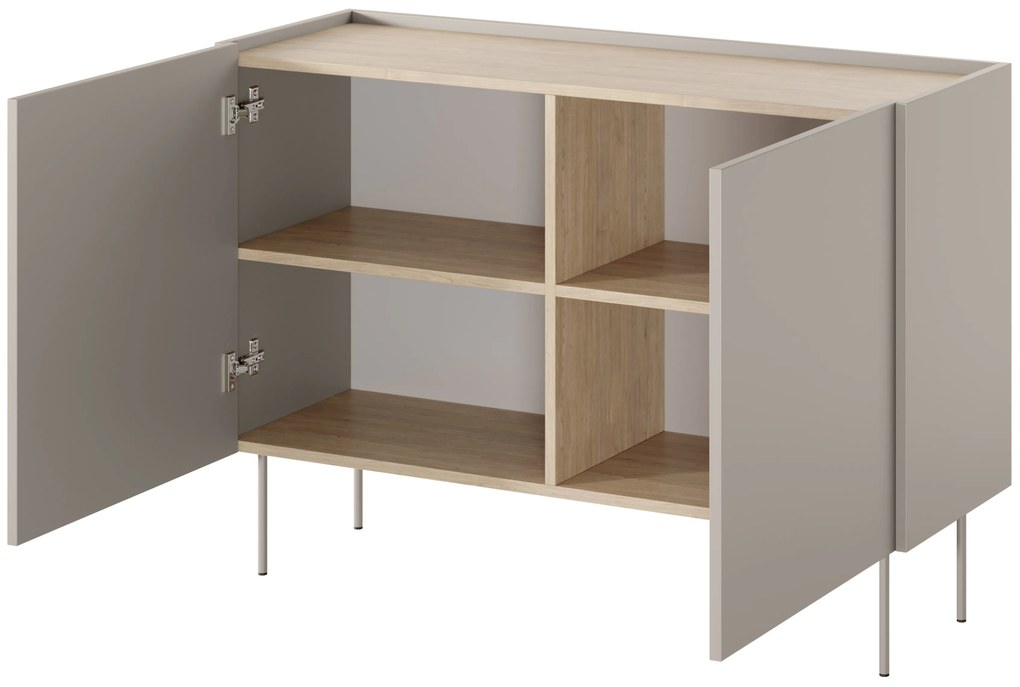 Comodă Desin 120 cm cu două uși - kaszmir / stejar nagano