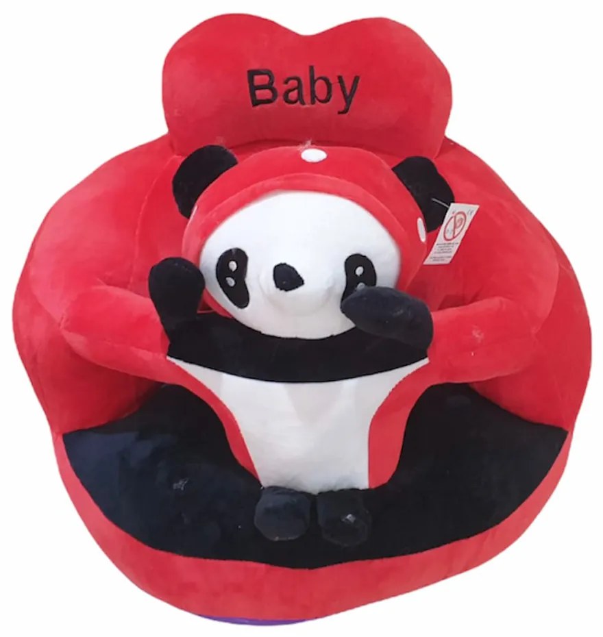 Fotoliu din plus pentru bebelusi cu spatar si decupaj pentru picioare, Panda Rosu, 50 cm, Rosu, FPS-110