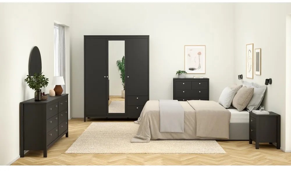 Șifonier negru cu oglindă 150x199x58 cm Madrid – Tvilum