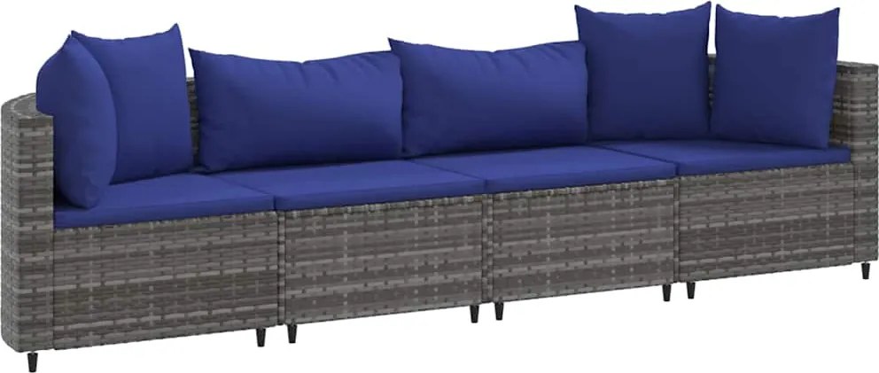 vidaXL Set canapea de grădină cu perne, 4 piese, gri, poliratan