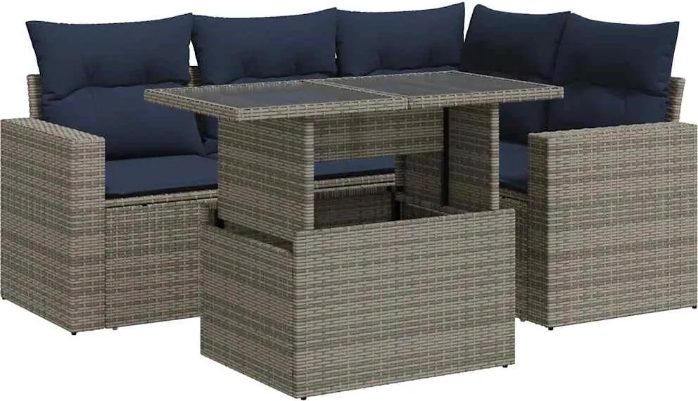 vidaXL Set canapea de grădină cu perne, 5 piese, poliratan/lemn acacia