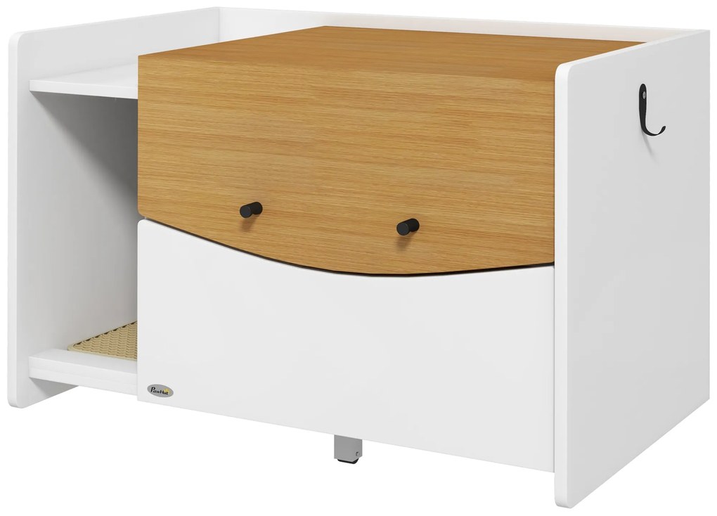 PawHut Cutie de pisici, extensibilă, design de dulap, sertar nisip, 78x50x51cm, Stejar/Alb | Aosom Romania