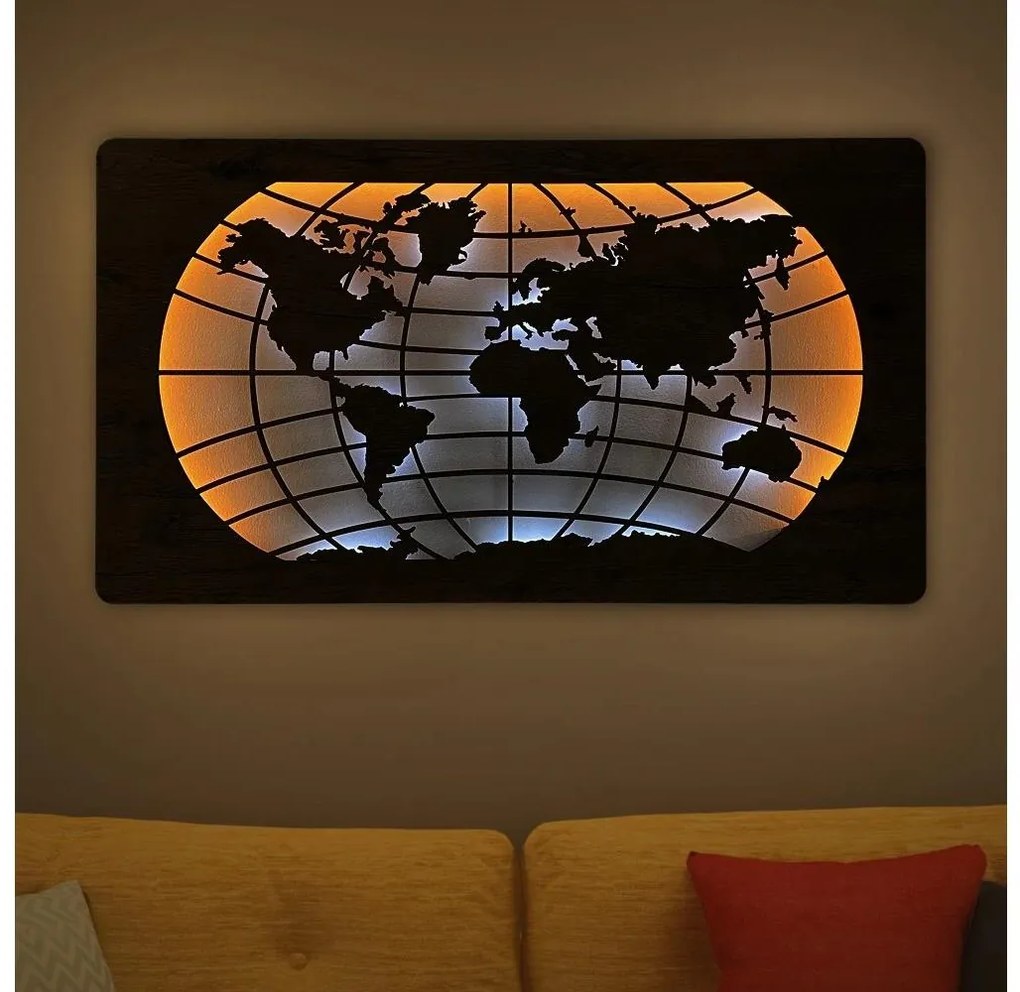 Li-Go 4868/DUB2 - Decorațiune de perete LED, 24W, 230V, 110x60 cm, stejar/harta lumii