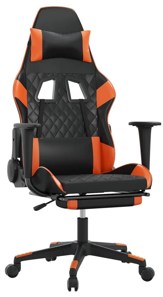 345528 vidaXL Scaun gaming masaj/suport picioare, negru/portocaliu, piele eco