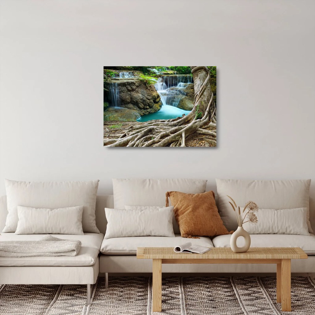 Tablou pe sticlă - Râu cu cascade (70x50 cm)