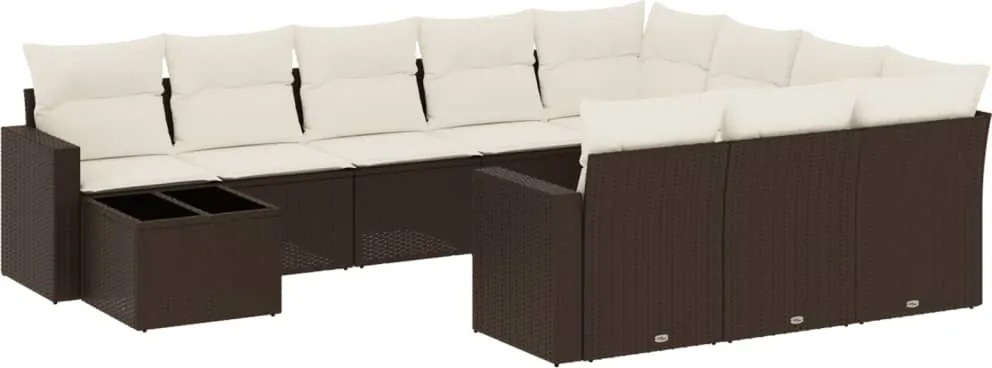 vidaXL Set canapele de grădină cu perne, 11 piese, maro, poliratan