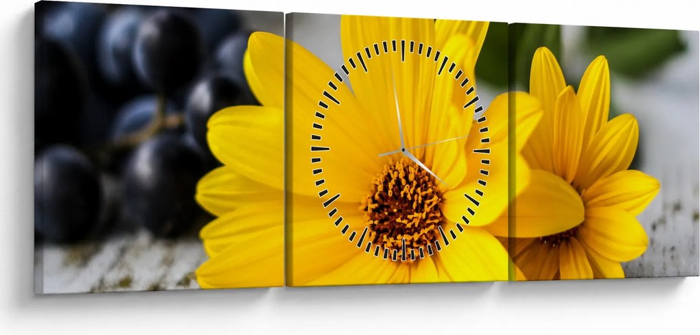 Tablou cu floare galbenă (cu ceas) (90x30 cm)