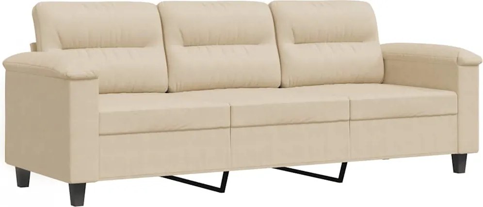 vidaXL Canapea cu 3 locuri, crem, 180 cm, țesătură microfibră