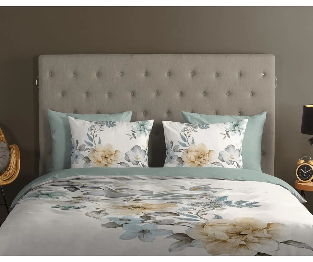 Lenjerie de pat verde-crem din bumbac pentru pat de o persoană, extinsă 140x220 cm Celina – Good Morning