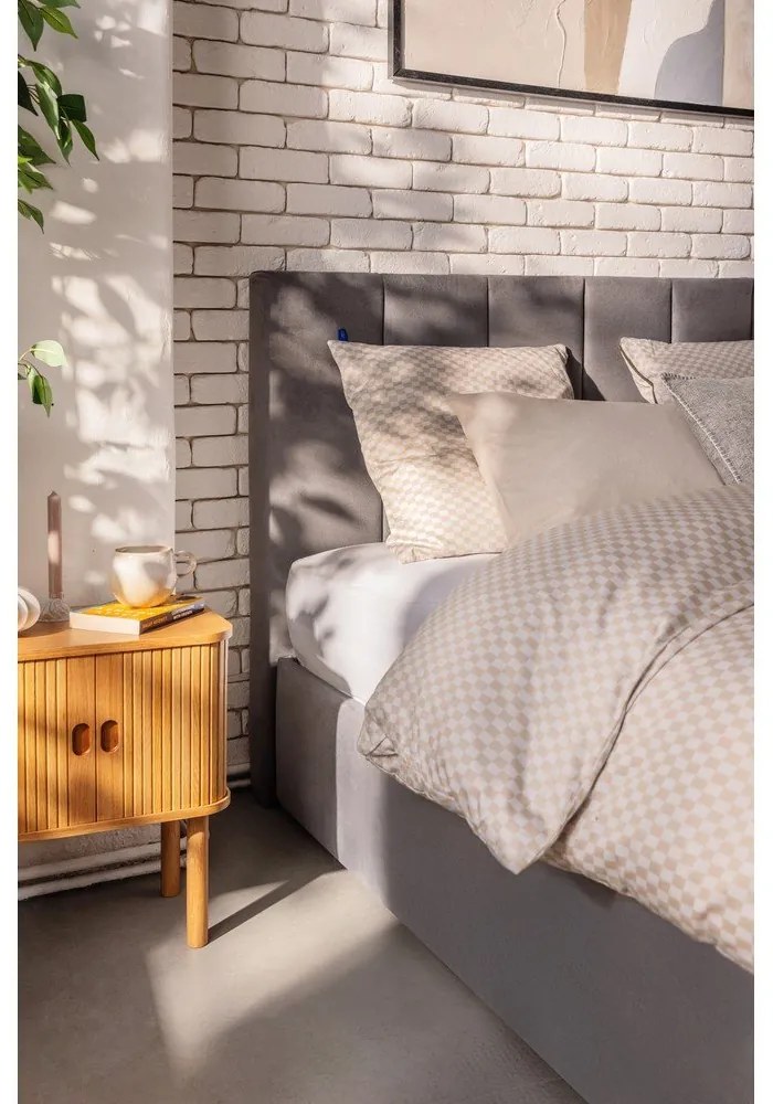 Pat matrimonial gri tapițat cu spațiu de depozitare cu somieră 160x200 cm Thessa Bold Line – Bonami Selection