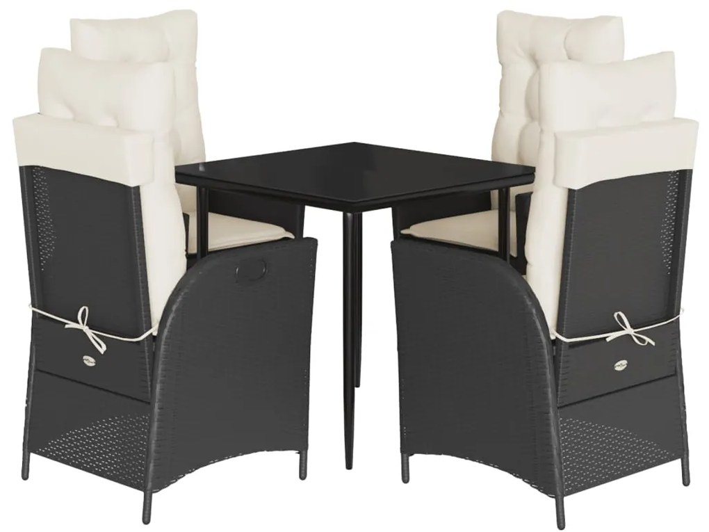 3213155 vidaXL Set mobilier de grădină cu perne, 5 piese, negru, poliratan