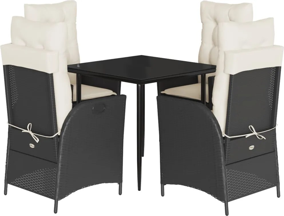 vidaXL Set mobilier de grădină cu perne, 5 piese, negru, poliratan