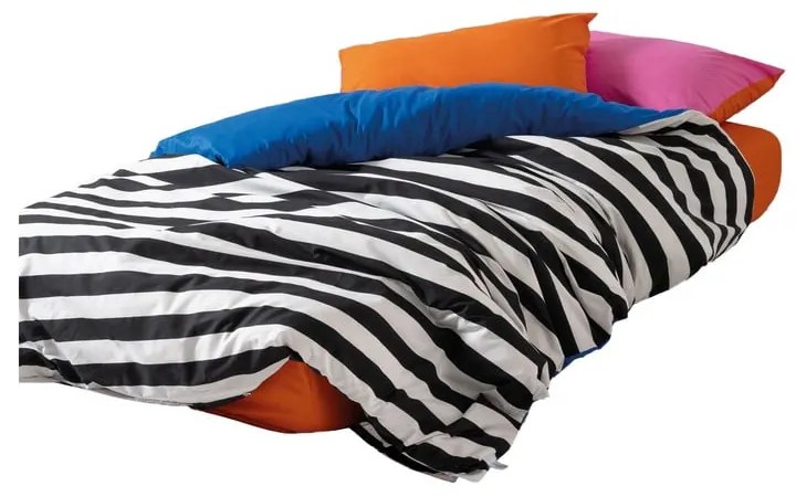 Lenjerie de pat alb-negru din bumbac ranforcé pentru pat dublu, extinsă cu cearceaf inclus, cu 4 piese 200x220 cm Dusk – Mijolnir