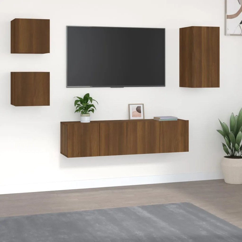 3120277 vidaXL Set dulapuri TV, 5 piese, stejar maro, lemn prelucrat