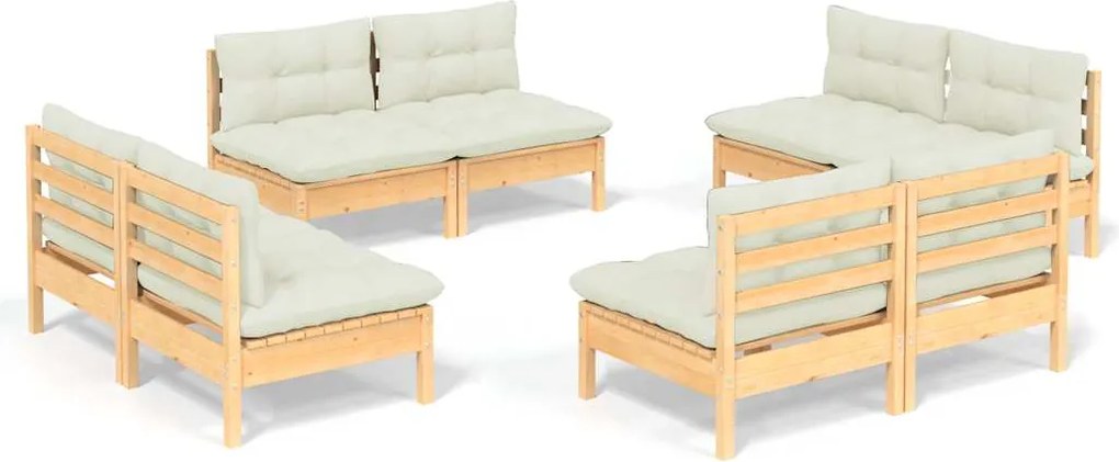 vidaXL Set mobilier grădină cu perne crem, 8 piese, lemn masiv de pin