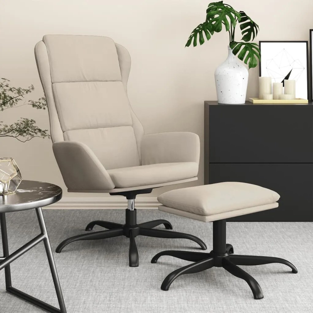 3097924 vidaXL Scaun de relaxare cu taburet, crem, țesătură microfibră