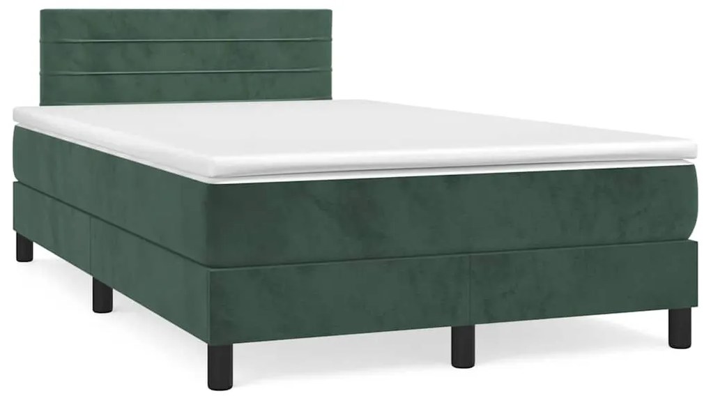 vidaXL Pat cu arcuri, saltea și LED, verde închis, 120x190 cm, catifea