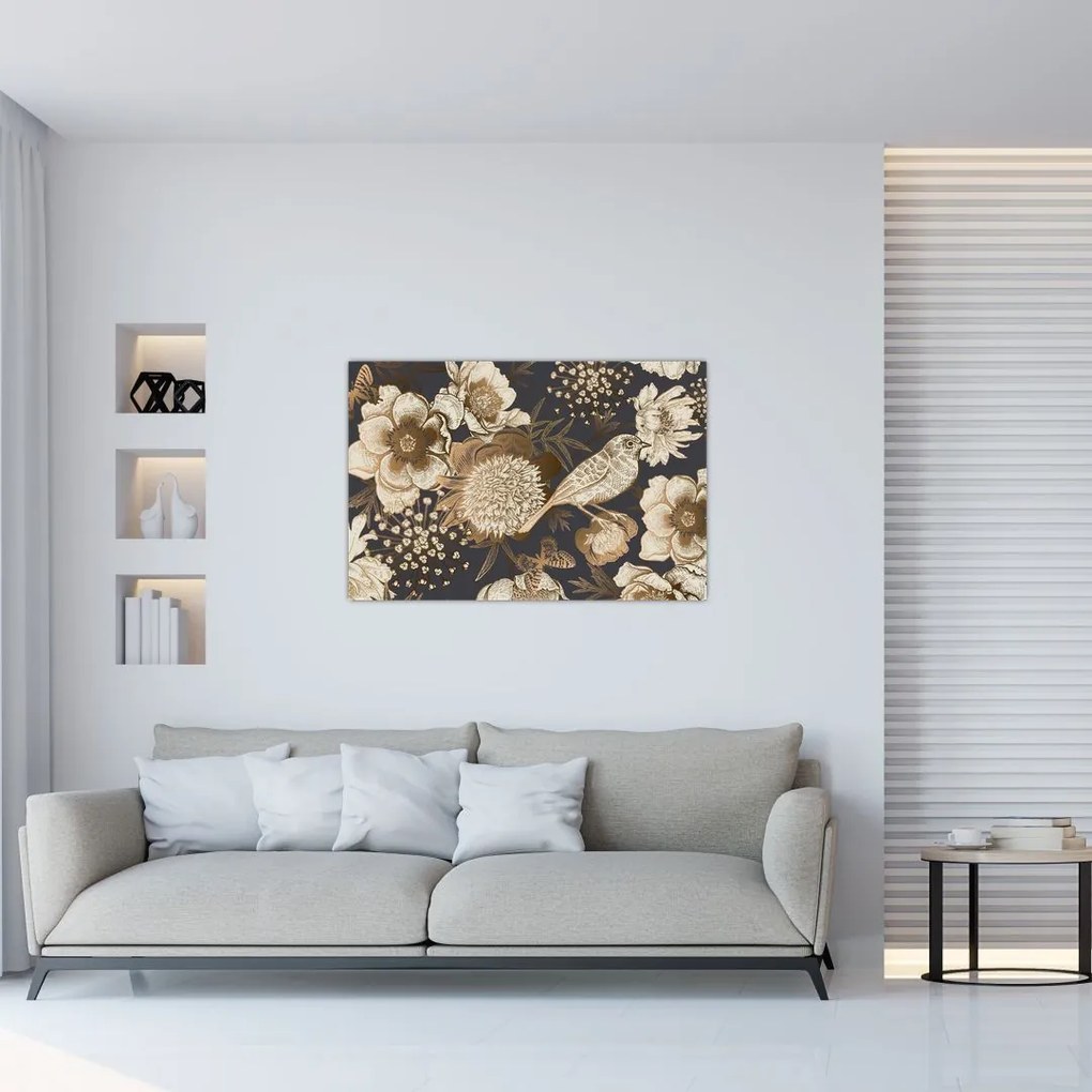Tablou - Flori aurii pe fundal întunecat (90x60 cm)