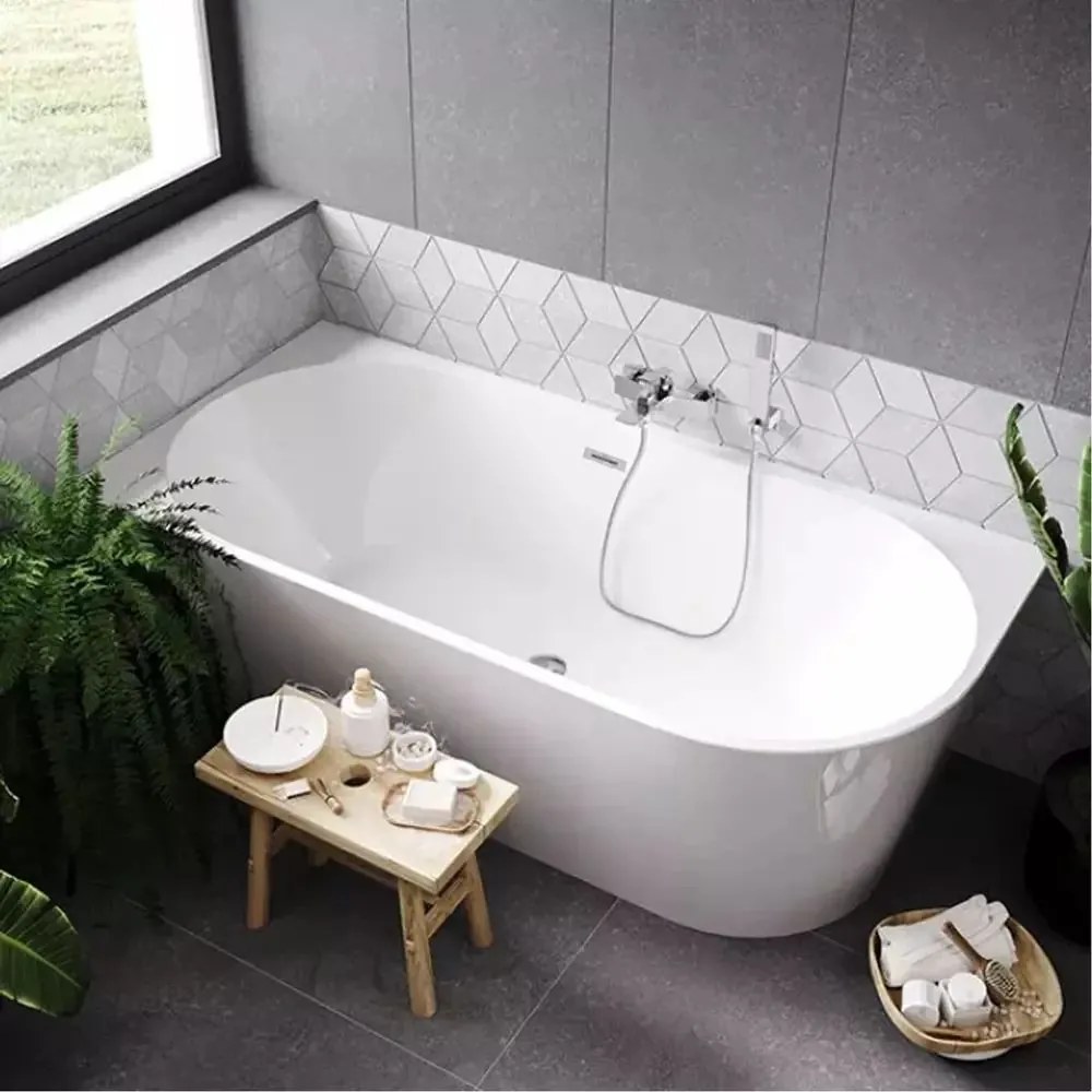 Cada freestanding Rea Sydney 160x75 cm alb lucios cu montaj stanga lipita de perete, BTW