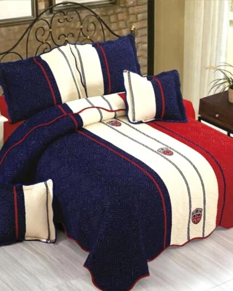 Cuvertura de pat si 4 fete de perna, 5 piese, pat 2 persoane, 100% bumbac, rosu / albastru, E-S121